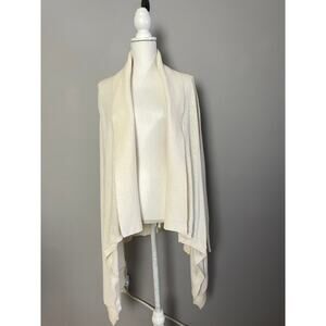 Lucy Cream Open Front Draped Cardigan Sweater Shawl Collar NWT Large Yoga Lounge